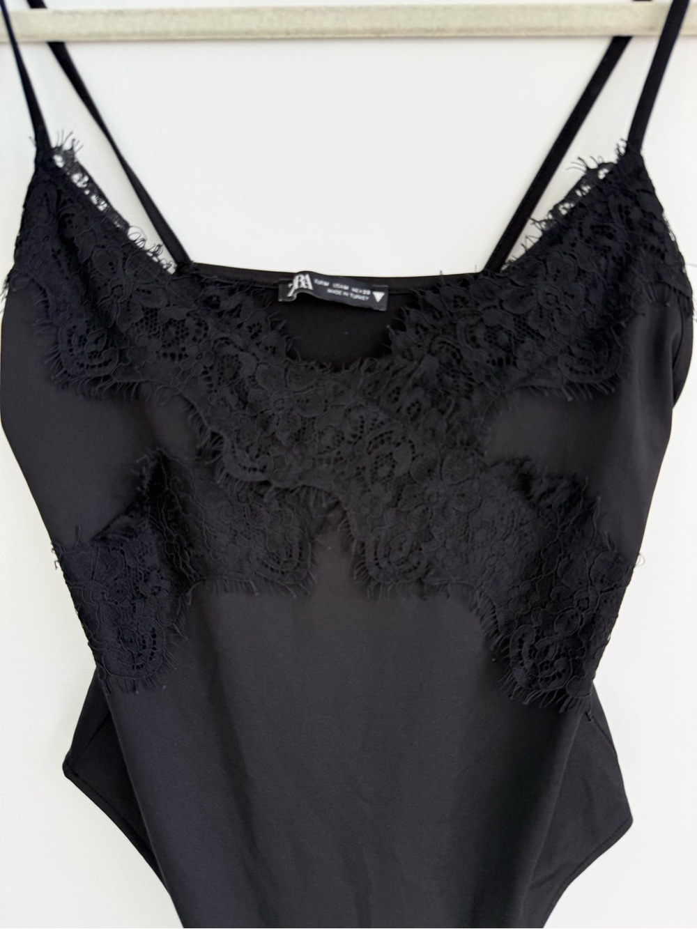 Zara Black Satin Lace Appliqué Bodysuit Size M - Picture 2 of 5